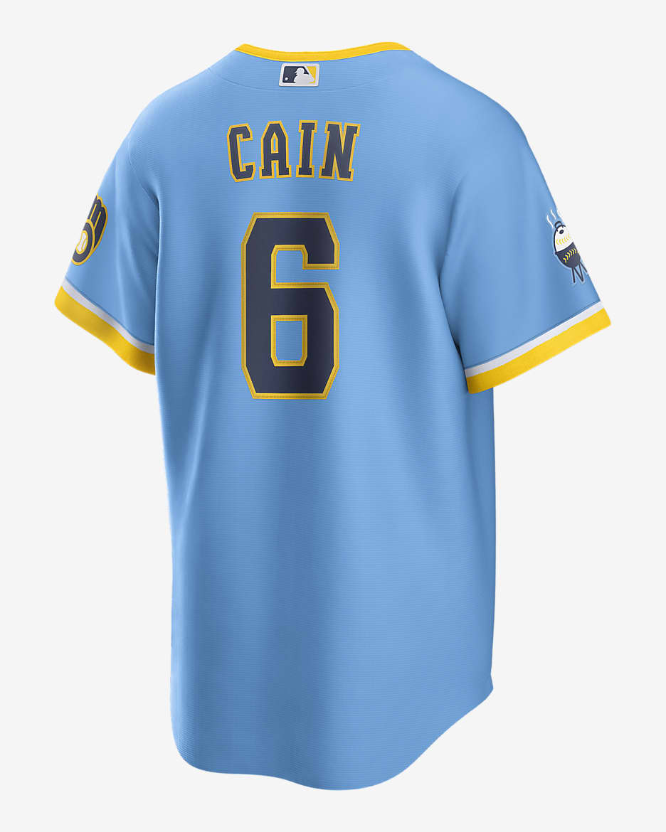 MLB Milwaukee Brewers City Connect Lorenzo Cain Men s Replica Baseball Jersey. Nike